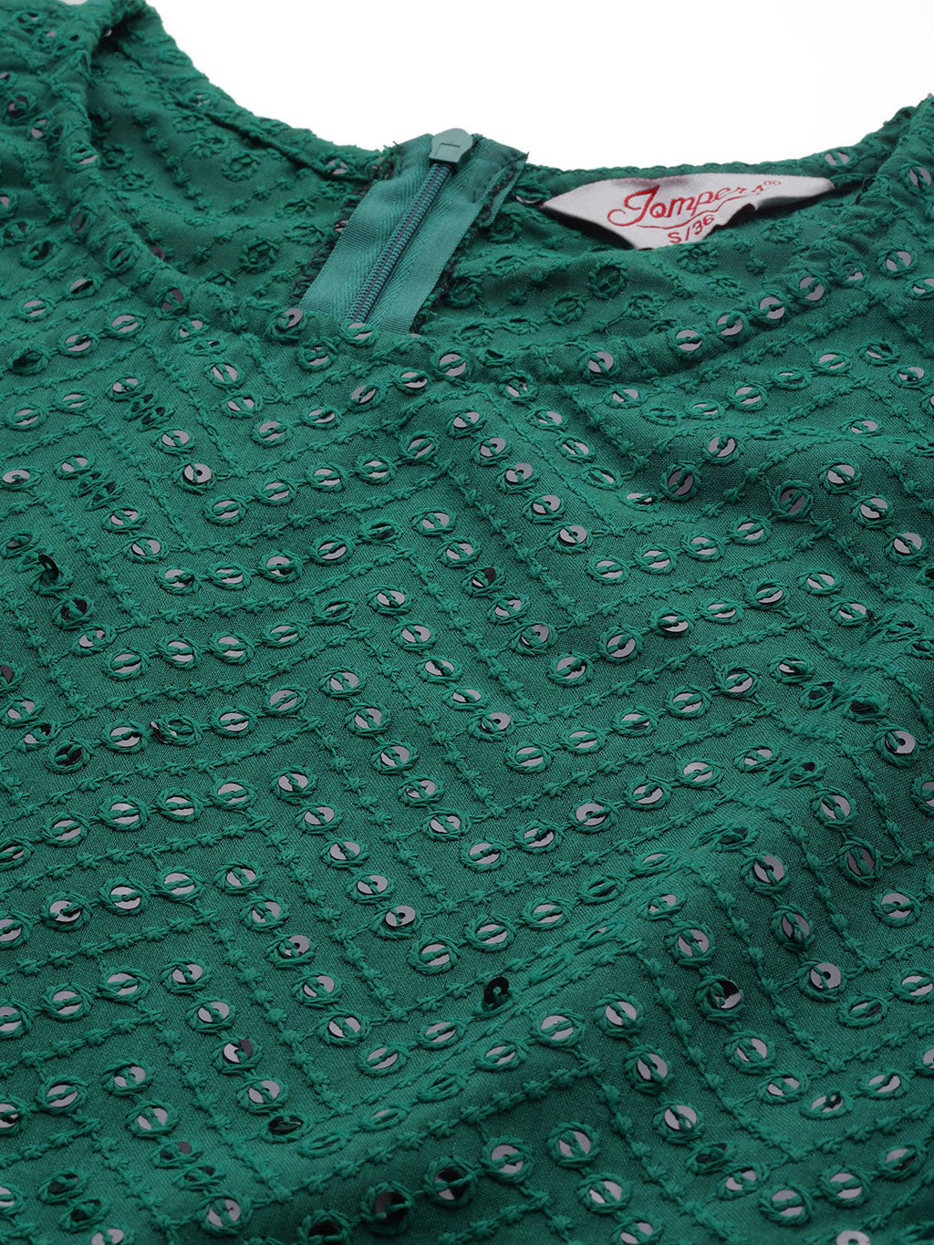 Jompers Women's Embroidered Sequinned Kurta & Palazzos With Dupatta - Green | Grocsy