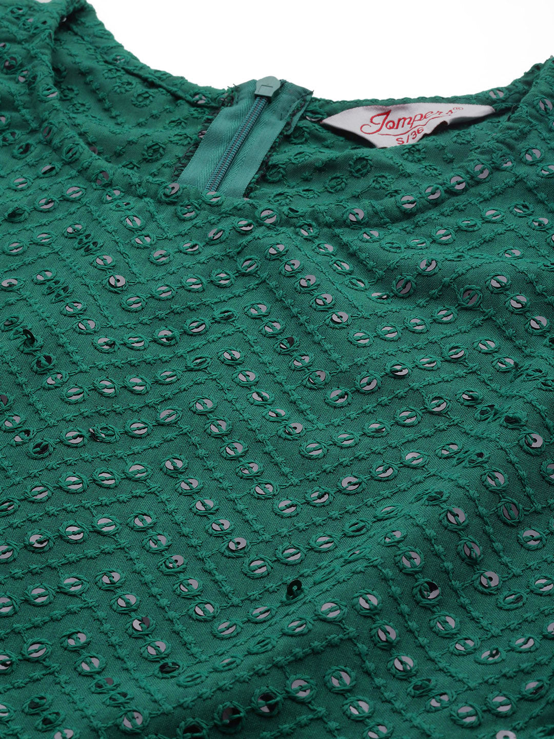 Jompers Women's Embroidered Sequinned Kurta & Palazzos With Dupatta - Green | Grocsy