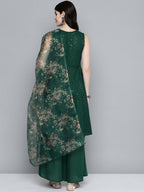 Jompers Women's Embroidered Sequinned Kurta & Palazzos With Dupatta - Green | Grocsy
