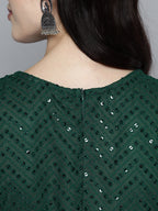 Jompers Women's Embroidered Sequinned Kurta & Palazzos With Dupatta - Green | Grocsy