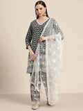 Jompers Women's Ethnic Motifs Embroidered Sequinned Kurta With Palazzos & With Dupatta - Navy Blue | Grocsy