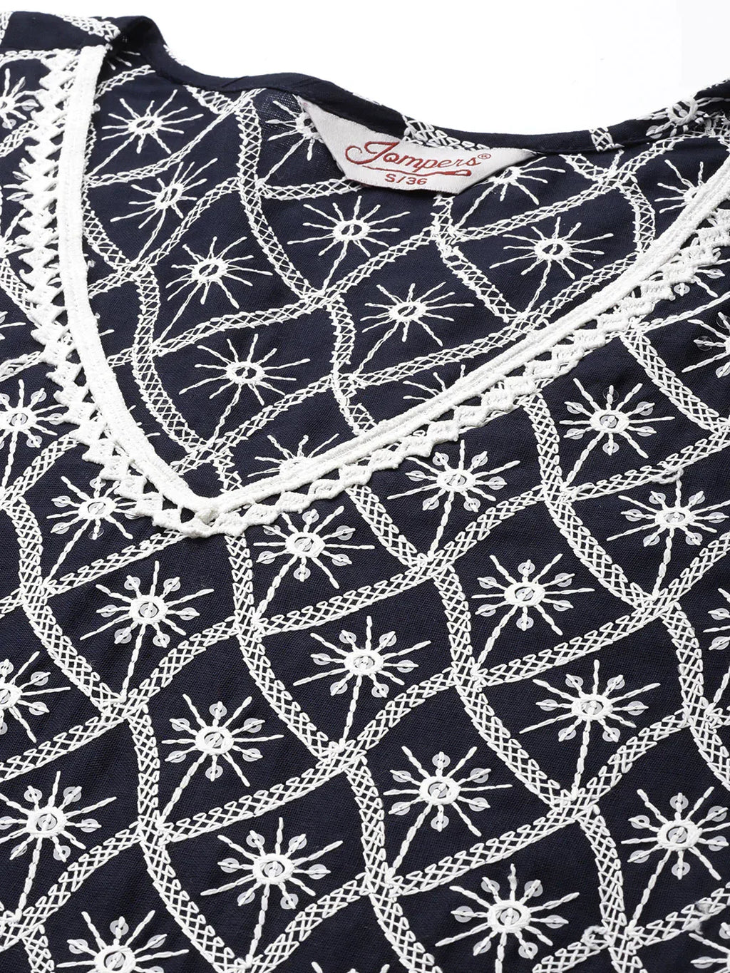 Jompers Women's Ethnic Motifs Embroidered Sequinned Kurta With Palazzos & With Dupatta - Navy Blue | Grocsy