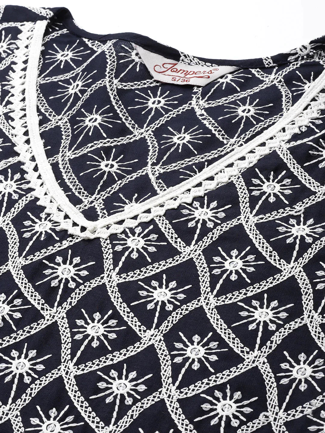 Jompers Women's Ethnic Motifs Embroidered Sequinned Kurta With Palazzos & With Dupatta - Navy Blue | Grocsy
