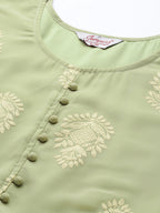 Jompers Women's Ethnic Motifs Green Printed Georgette Kurta with Palazzos & With Dupatta | Grocsy