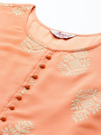 Jompers Women's Ethnic Motifs Peach Printed Georgette Kurta with Palazzos & With Dupatta | Grocsy