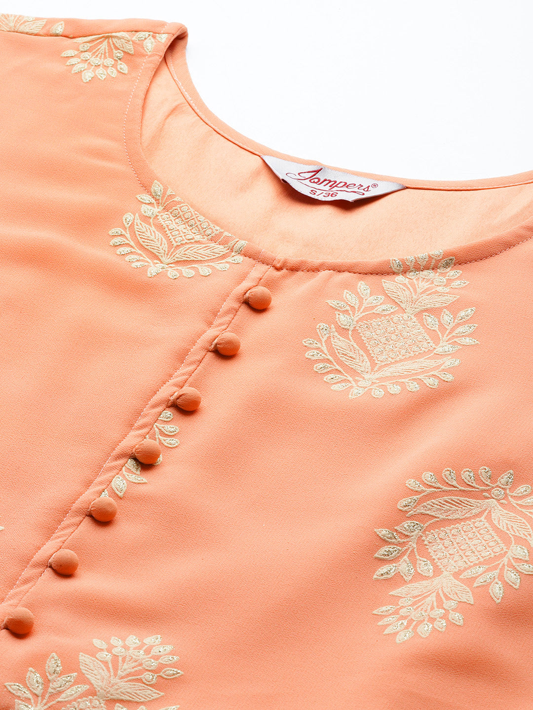 Jompers Women's Ethnic Motifs Peach Printed Georgette Kurta with Palazzos & With Dupatta | Grocsy