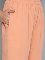Jompers Women's Ethnic Motifs Peach Printed Georgette Kurta with Palazzos & With Dupatta | Grocsy