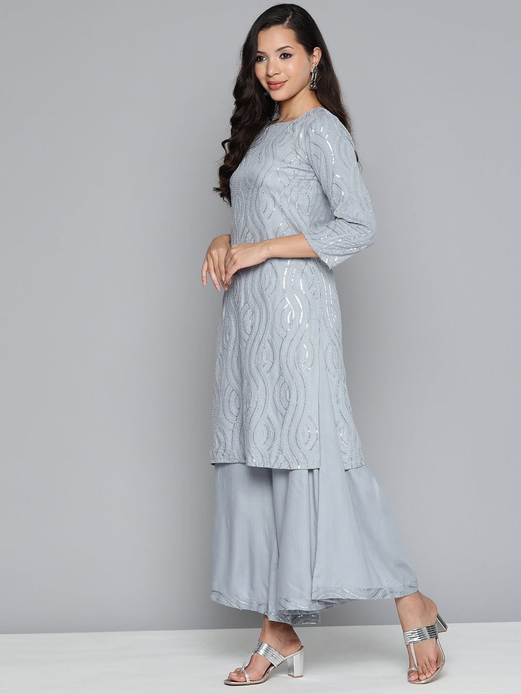 Jompers Women's Leheriya Sequinned Kurta with Palazzos & With Dupatta | Grocsy