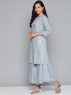 Jompers Women's Leheriya Sequinned Kurta with Palazzos & With Dupatta | Grocsy