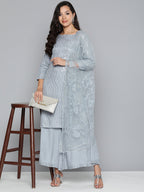 Jompers Women's Leheriya Sequinned Kurta with Palazzos & With Dupatta | Grocsy