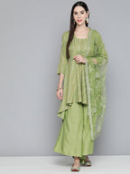 Jompers Women's Green Sequinned Kurta with Palazzos & With Dupatta | Grocsy