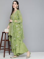 Jompers Women's Green Sequinned Kurta with Palazzos & With Dupatta | Grocsy