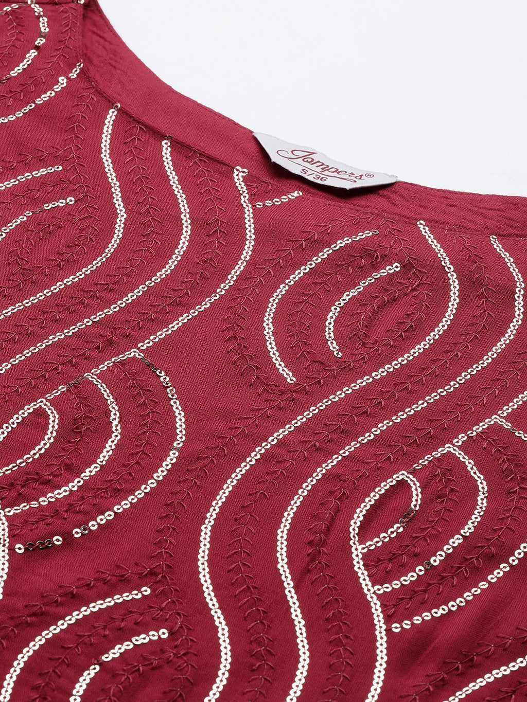 Jompers Women's Maroon Leheriya Sequinned Kurta with Palazzos & With Dupatta | Grocsy