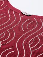 Jompers Women's Maroon Leheriya Sequinned Kurta with Palazzos & With Dupatta | Grocsy
