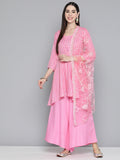 Jompers Women's Pink Sequinned Kurta with Palazzos & With Dupatta | Grocsy