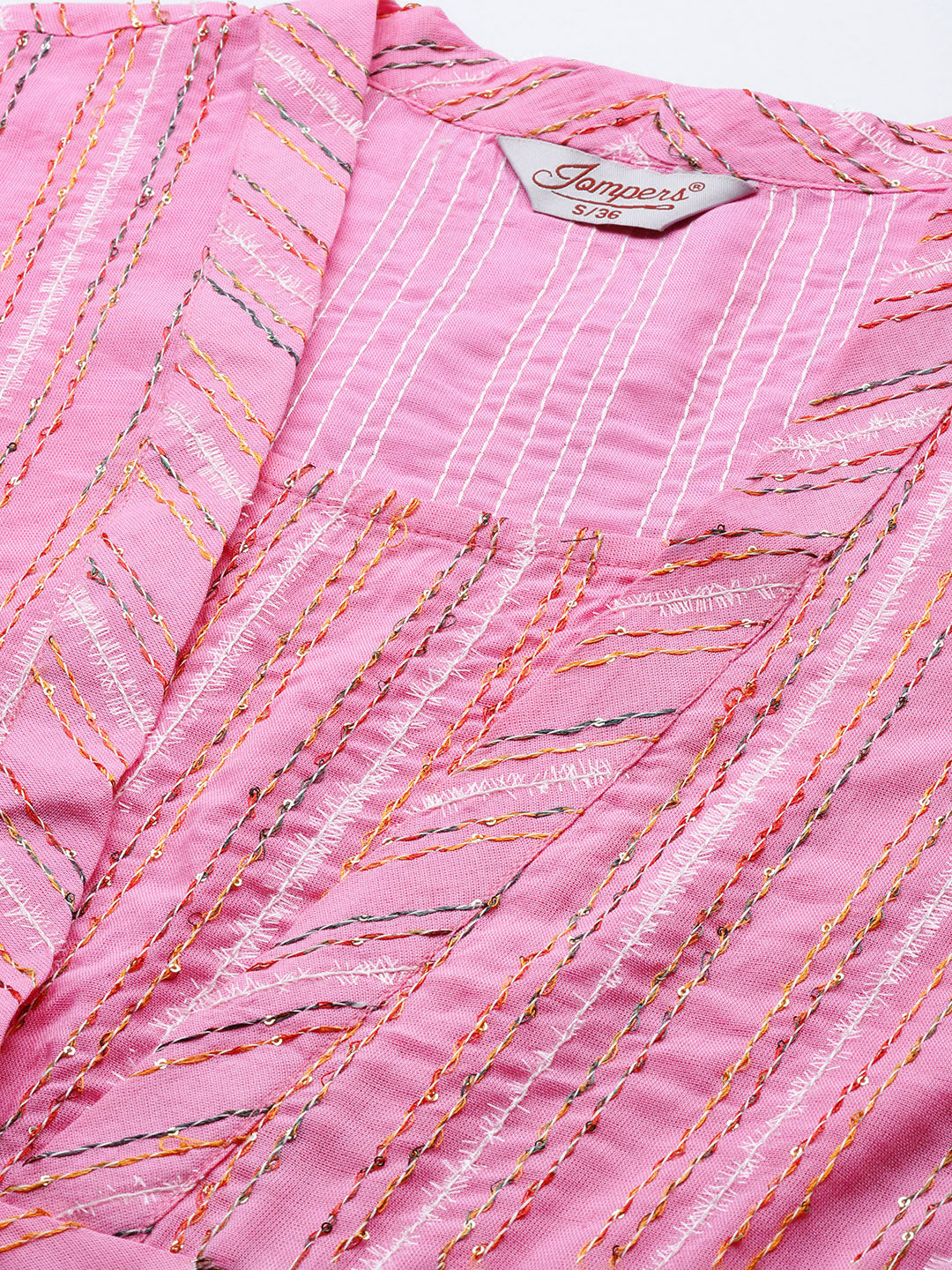 Jompers Women's Pink Sequinned Kurta with Palazzos & With Dupatta | Grocsy