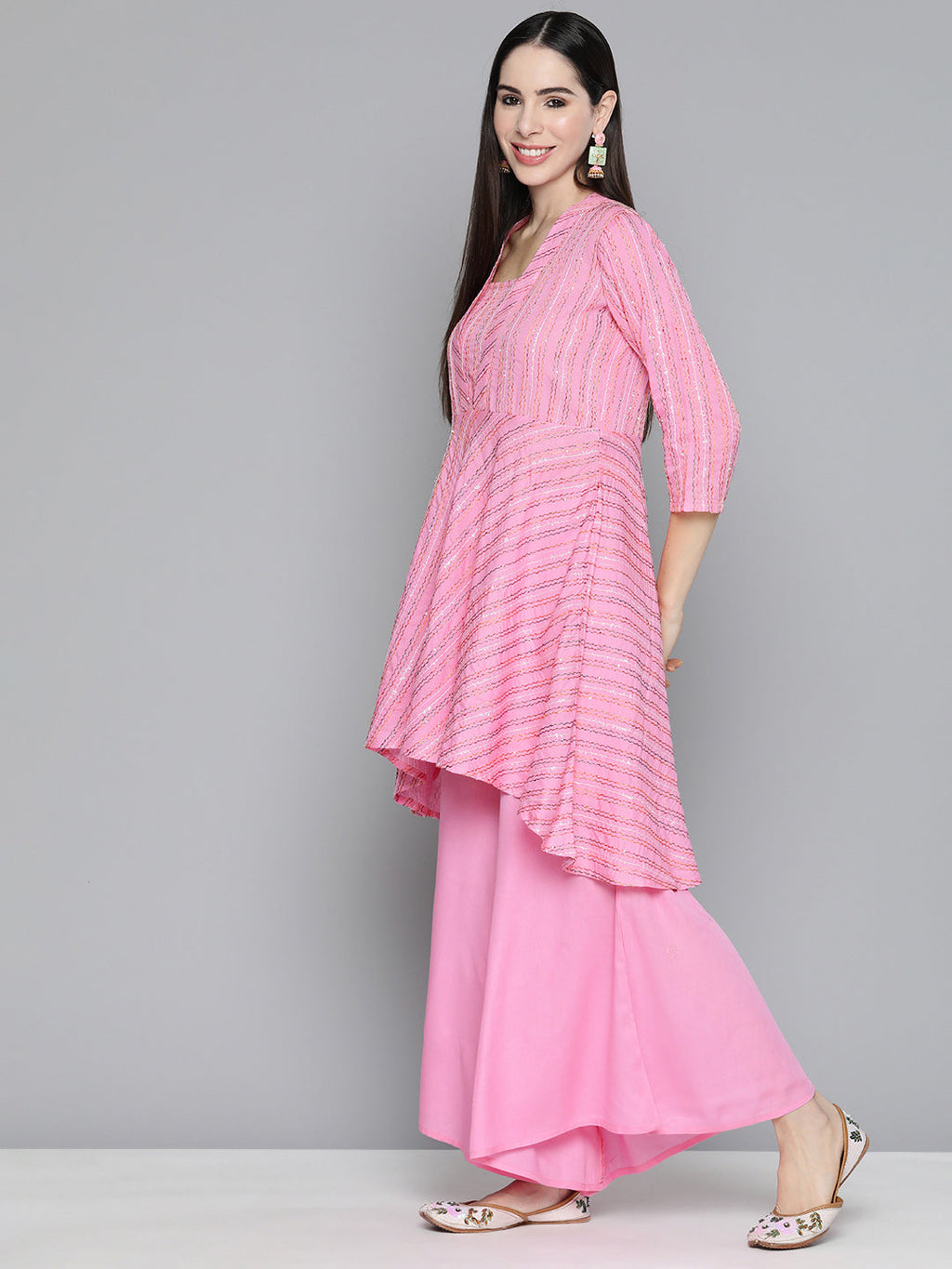 Jompers Women's Pink Sequinned Kurta with Palazzos & With Dupatta | Grocsy