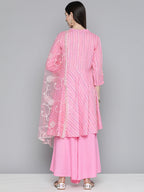 Jompers Women's Pink Sequinned Kurta with Palazzos & With Dupatta | Grocsy
