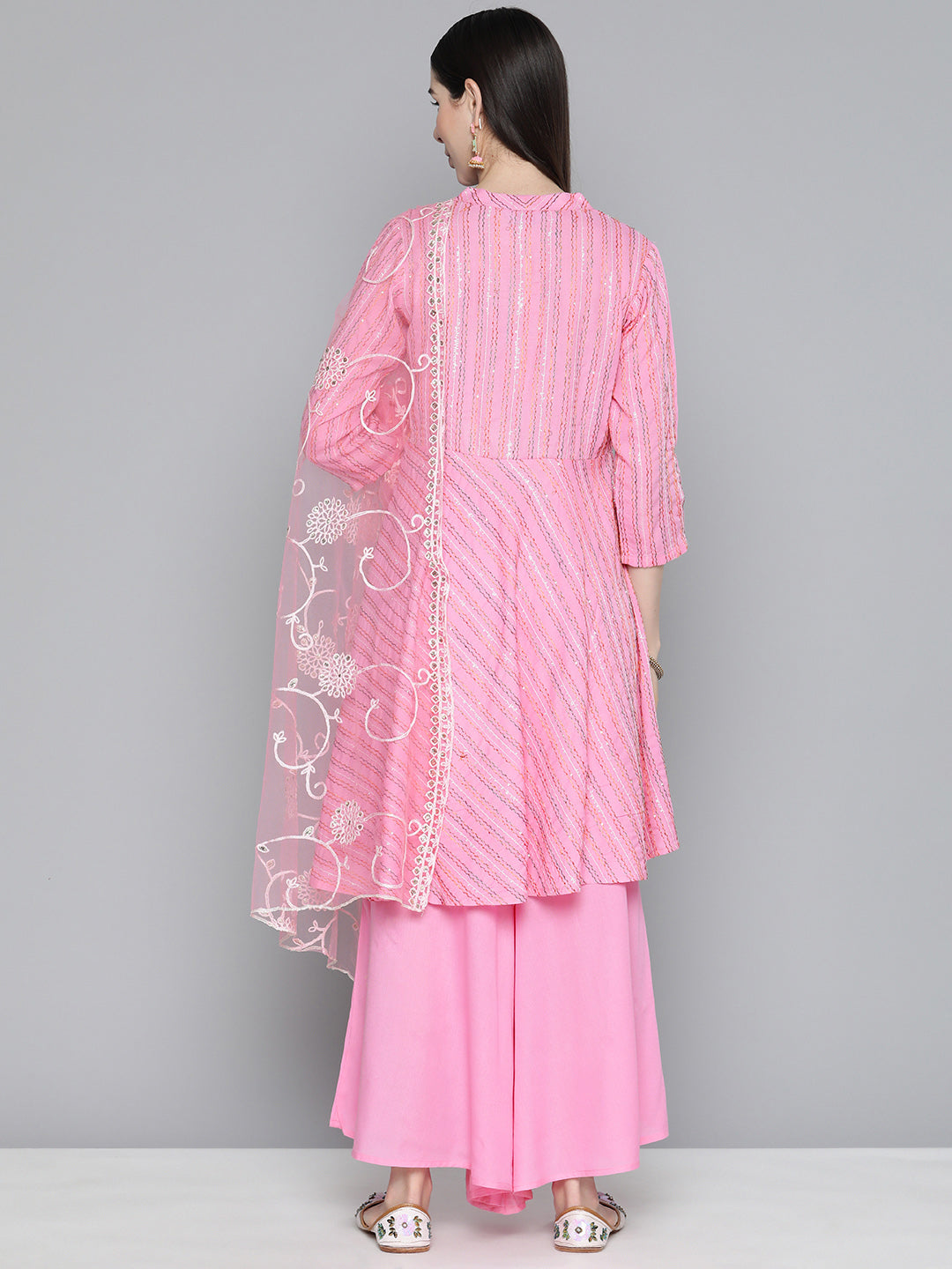 Jompers Women's Pink Sequinned Kurta with Palazzos & With Dupatta | Grocsy