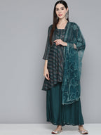 Jompers Women's Teal Sequinned Kurta with Palazzos & With Dupatta | Grocsy