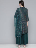 Jompers Women's Teal Sequinned Kurta with Palazzos & With Dupatta | Grocsy