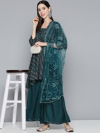 Jompers Women's Teal Sequinned Kurta with Palazzos & With Dupatta | Grocsy
