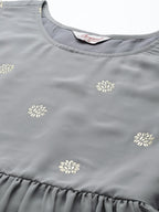 Jompers Women's Floral Printed Pleated Grey Georgette Kurta with Palazzos & With Dupatta | Grocsy