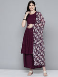 Jompers Women's Embroidered Sequinned Kurta & Palazzos With Dupatta - Purple | Grocsy