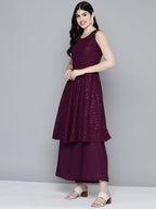 Jompers Women's Embroidered Sequinned Kurta & Palazzos With Dupatta - Purple | Grocsy