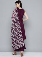 Jompers Women's Embroidered Sequinned Kurta & Palazzos With Dupatta - Purple | Grocsy