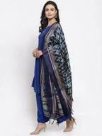 Jompers Women Royal-Blue Solid Kurta with Palazzos & Art-Silk Printed Dupatta | Grocsy