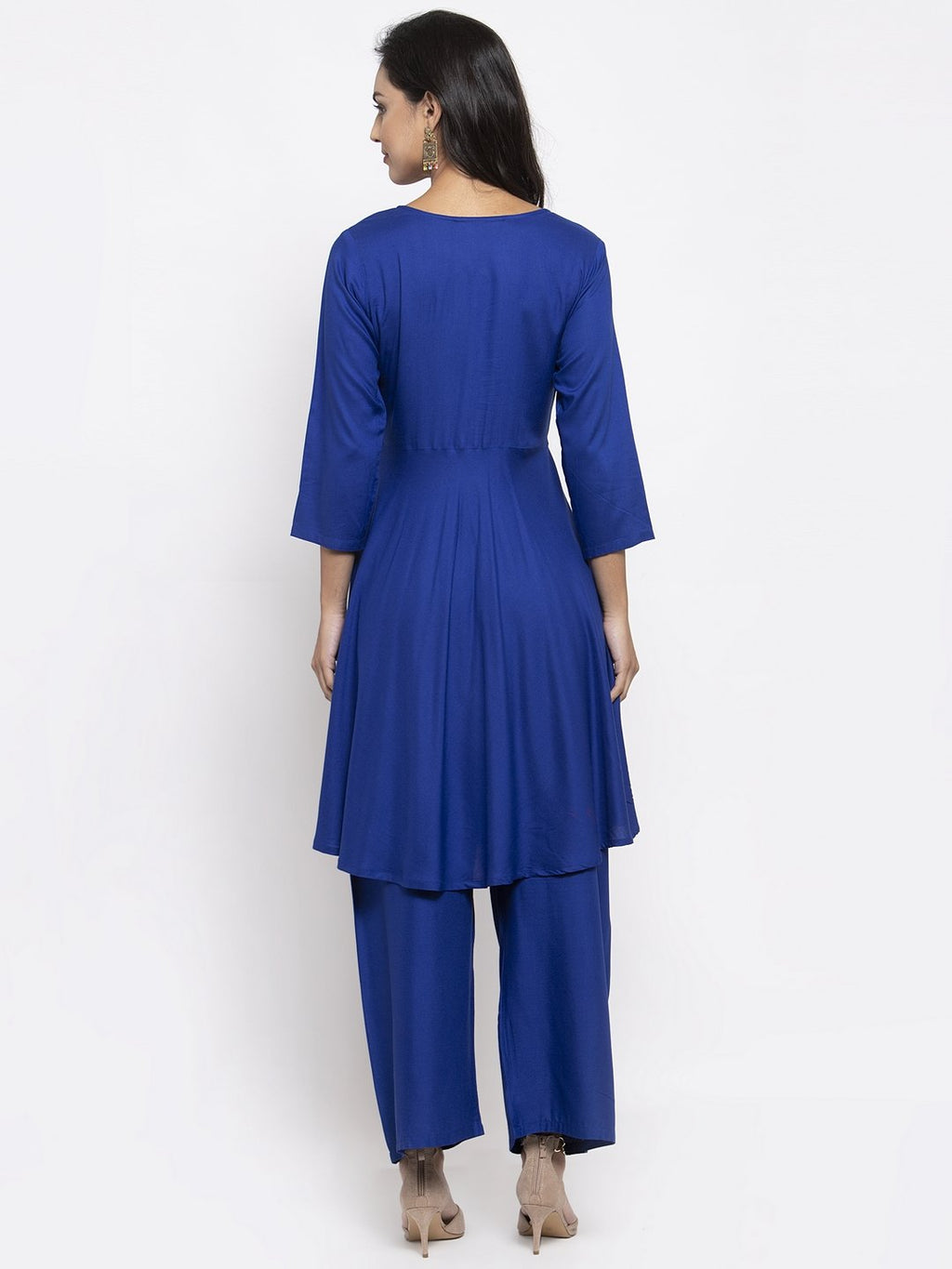 Jompers Women Royal-Blue Solid Kurta with Palazzos & Art-Silk Printed Dupatta | Grocsy