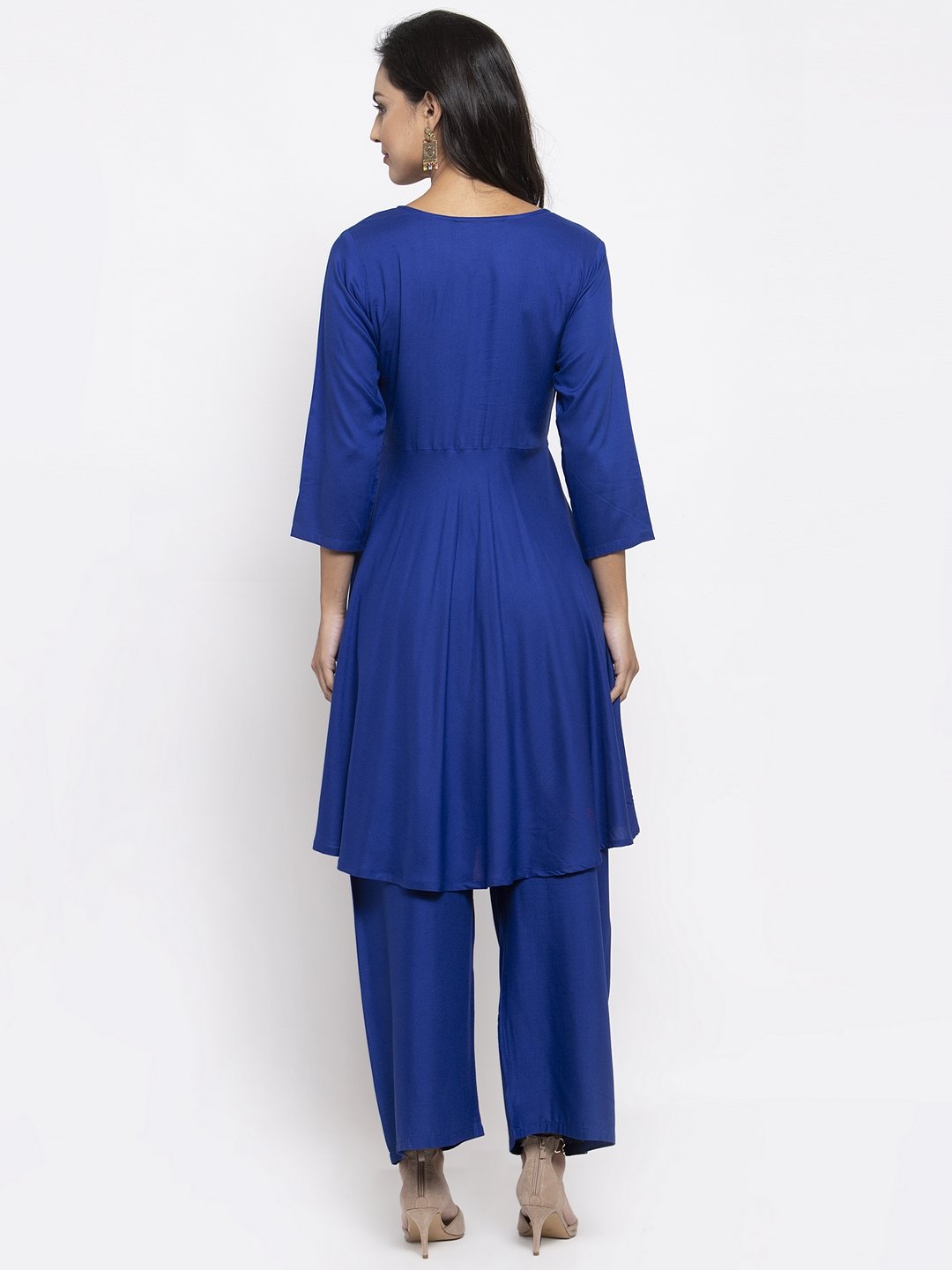 Jompers Women Royal-Blue Solid Kurta with Palazzos & Art-Silk Printed Dupatta | Grocsy