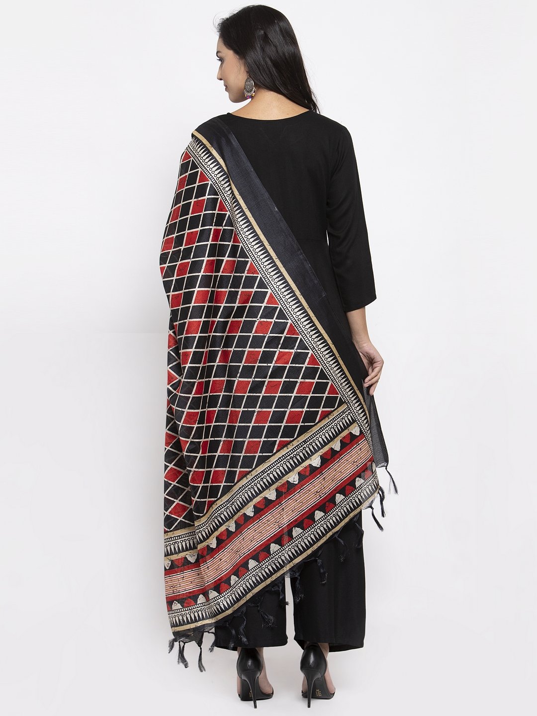 Jompers Women Black & Red Solid Kurta with Palazzos & Dupatta | Grocsy