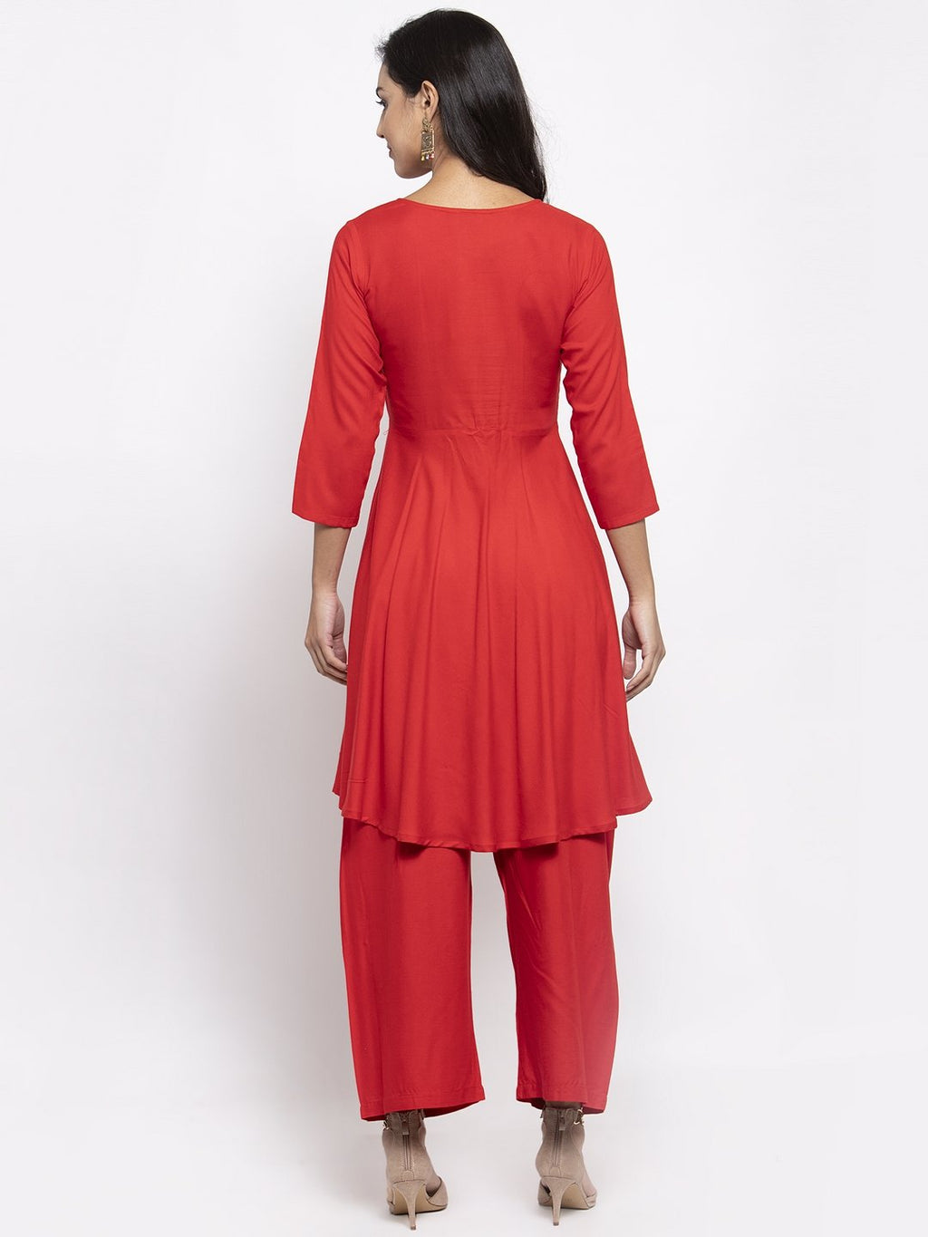 Jompers Women Red Solid Kurta with Palazzos & Printed Dupatta | Grocsy