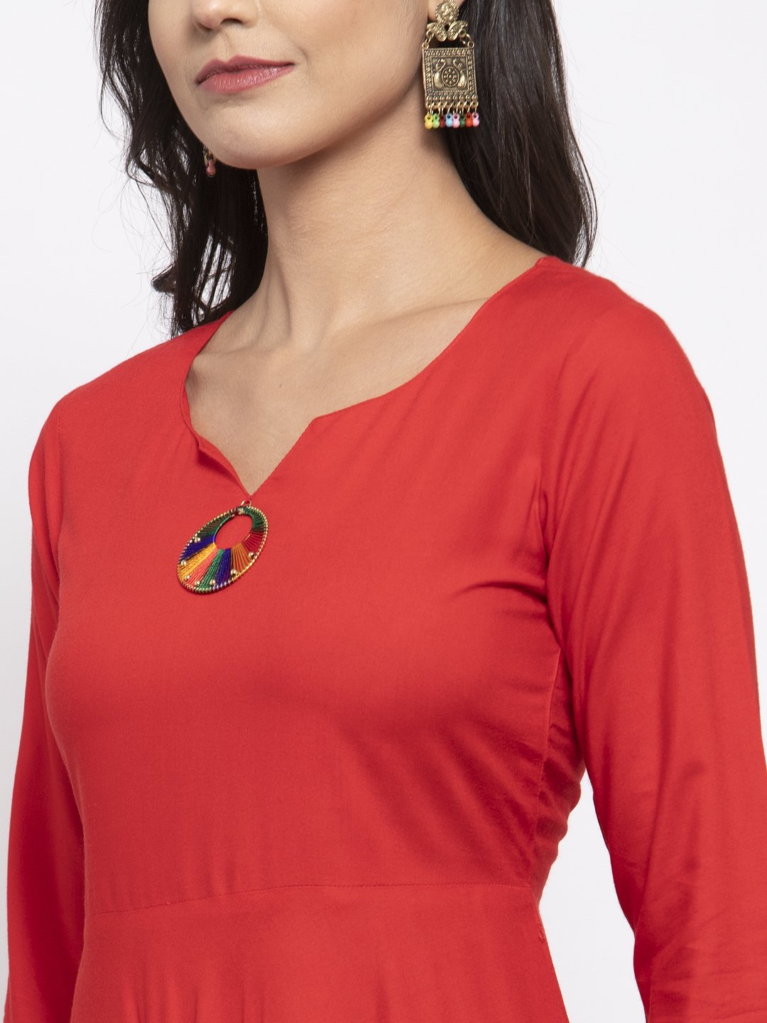 Jompers Women Red Solid Kurta with Palazzos & Printed Dupatta | Grocsy