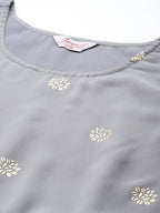 Jompers Women's georgette Foil Print Kurta palazzo Dupatta Set - Grey | Grocsy