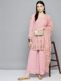 Jompers Women's georgette Foil Print Kurta palazzo Dupatta Set - Pink | Grocsy