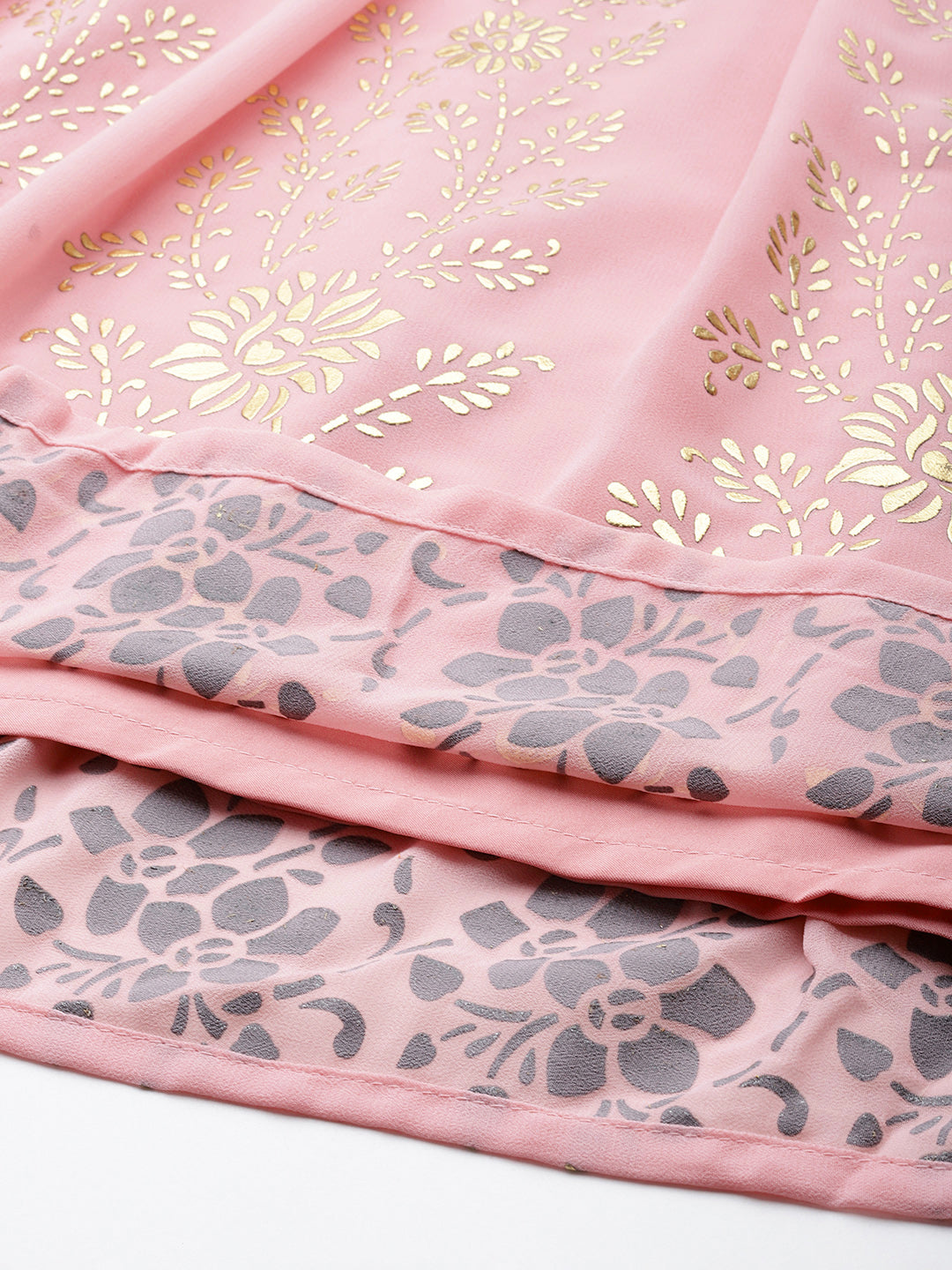 Jompers Women's georgette Foil Print Kurta palazzo Dupatta Set - Pink | Grocsy