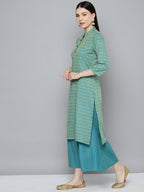 Jompers Women's Woven design kurta, palazzo and dupatta set - Firozi | Grocsy