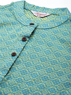 Jompers Women's Woven design kurta, palazzo and dupatta set - Firozi | Grocsy