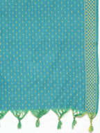 Jompers Women's Woven design kurta, palazzo and dupatta set - Firozi | Grocsy