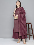 Jompers Women's Woven design kurta, palazzo and dupatta set - Purple | Grocsy