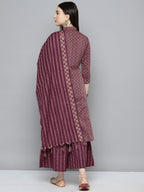 Jompers Women's Woven design kurta, palazzo and dupatta set - Purple | Grocsy
