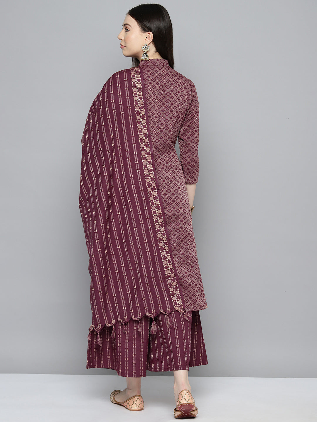 Jompers Women's Woven design kurta, palazzo and dupatta set - Purple | Grocsy