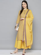 Jompers Women's Woven design kurta, palazzo and dupatta set - Yellow | Grocsy