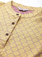 Jompers Women's Woven design kurta, palazzo and dupatta set - Yellow | Grocsy