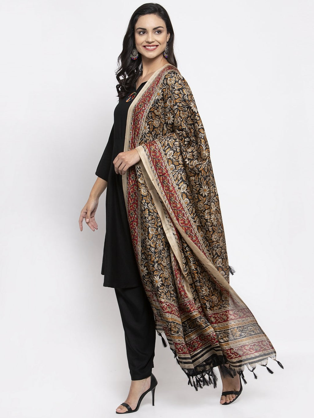 Jompers Women Black & Red Solid Kurta with Palazzos & Printed Dupatta | Grocsy