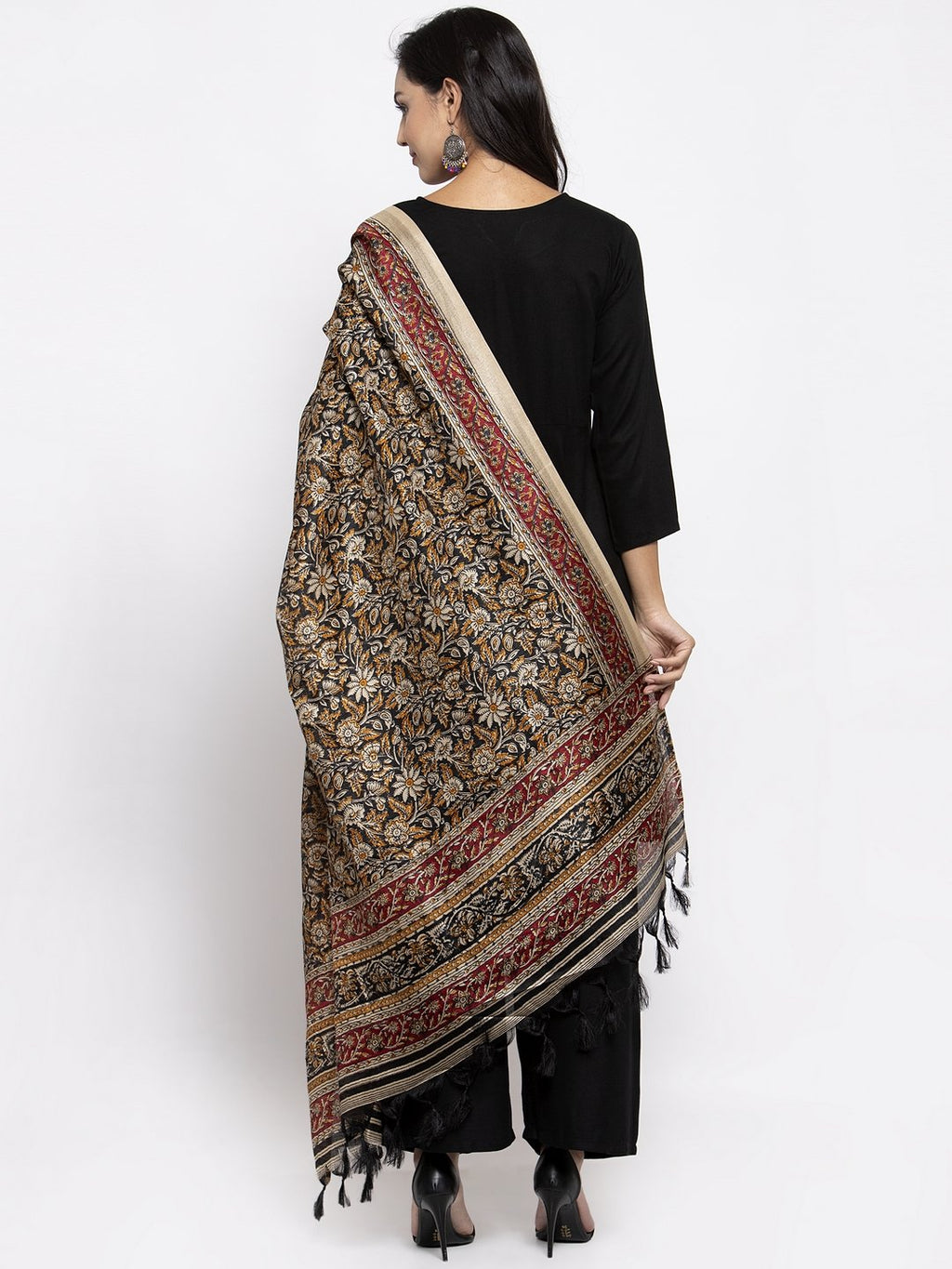 Jompers Women Black & Red Solid Kurta with Palazzos & Printed Dupatta | Grocsy
