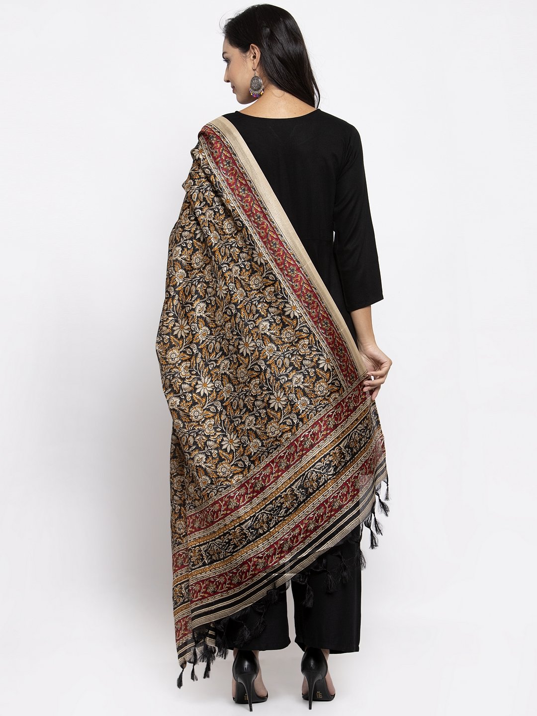 Jompers Women Black & Red Solid Kurta with Palazzos & Printed Dupatta | Grocsy